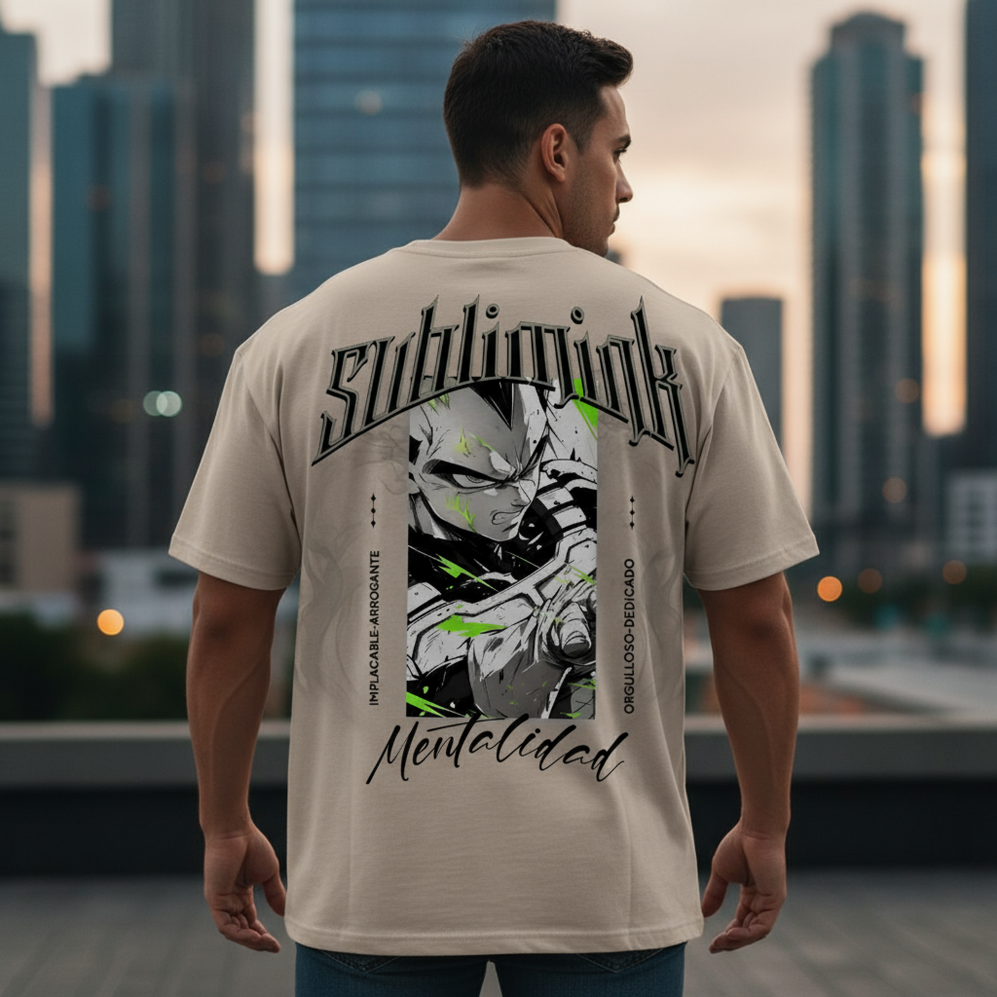 POLERA GYM OVERSIZE · VEGETA MENTALIDAD SUBLIMINK · DRAGON BALL Z