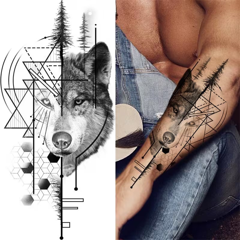 TATUAJE LOBO GEOMETRICO.