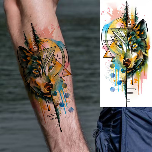 TATUAJE TEMPORAL LOBO COLOR