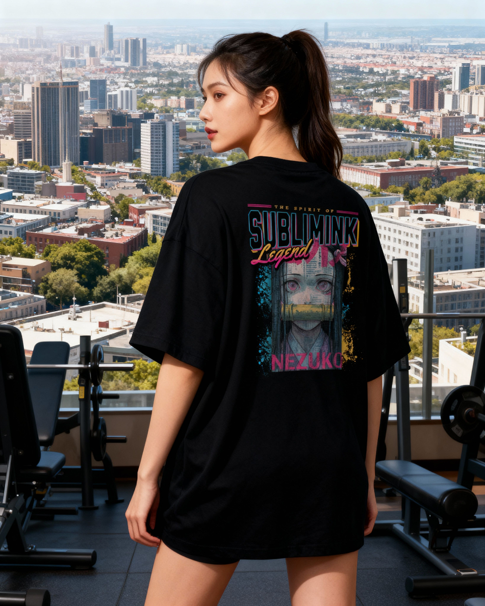 POLERA GYM OVERSIZE · NEZUKO SUBLIMINK · DEMON SLAYER