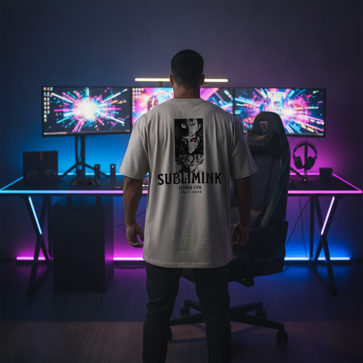 POLERA GYM OVERSIZE · NARUTO+MADARA+LUFFY · SUBLIMINK ·