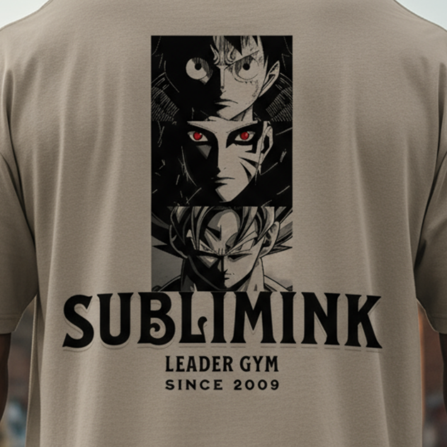 POLERA GYM OVERSIZE · NARUTO+MADARA+LUFFY · SUBLIMINK ·